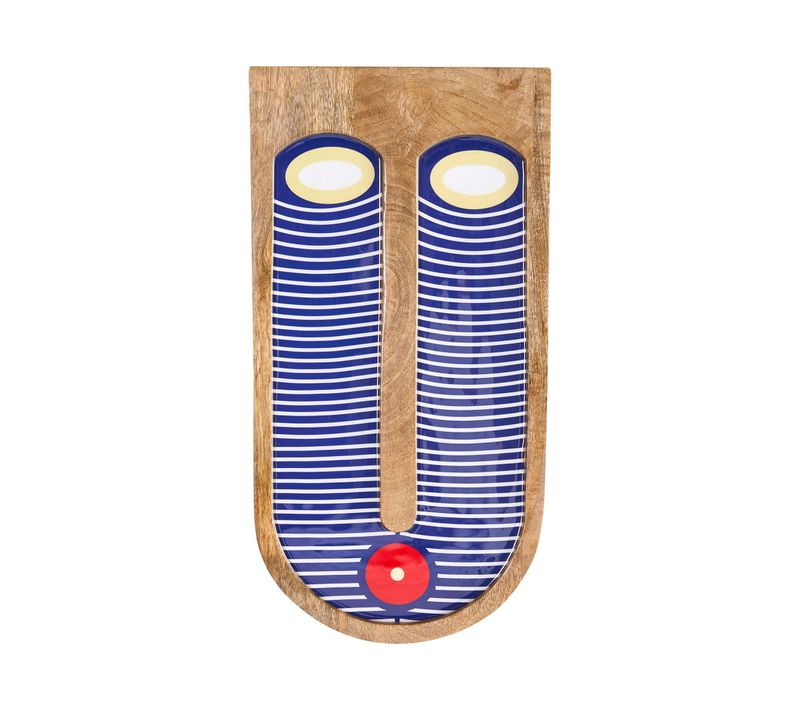 Décoration Murale Visage Jimeta Bois De Manguier 40 Cm Bleu