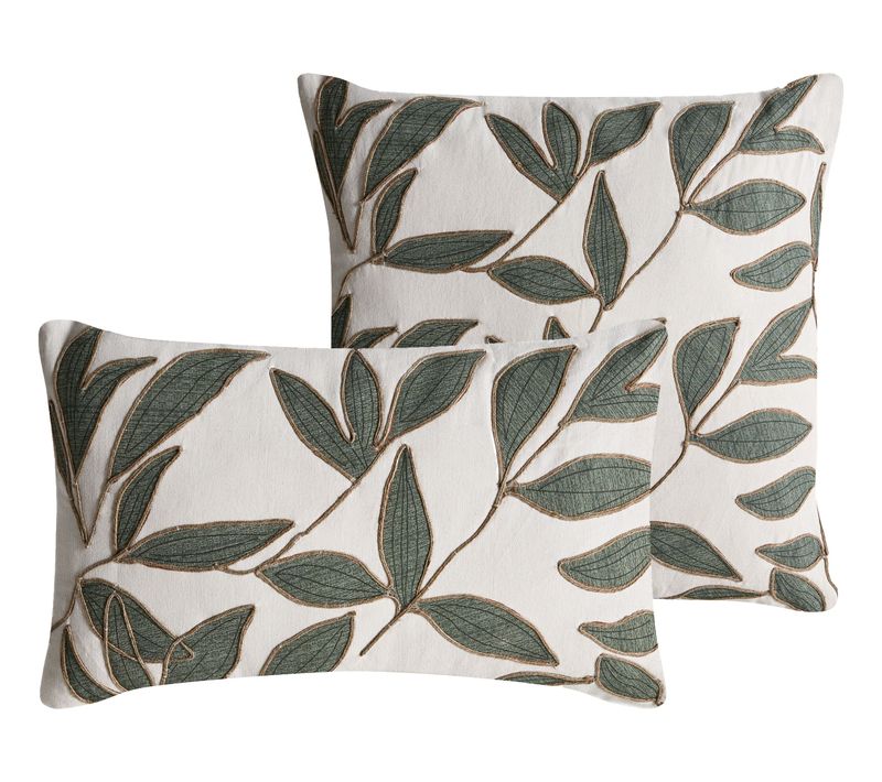 Lot De 2 Coussins Décoratifs Lansium Coton 30 X 50 Cm 45 X 45 Cm Blanc Motif De Plante