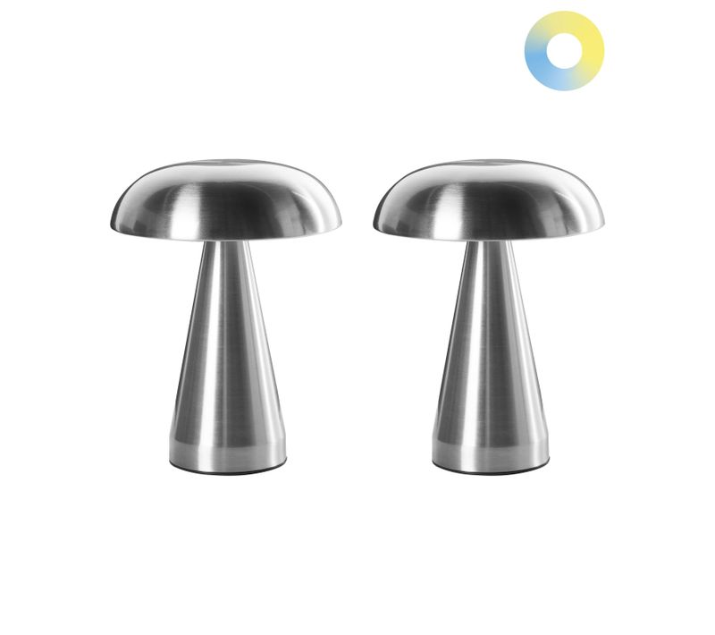 Lot De 2 Lampes De Table LED Sans Fil Kulfo Avec Variateur Métal Argenté