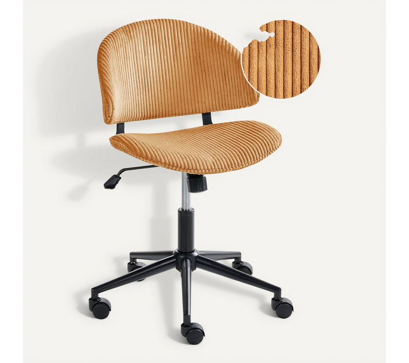 Chaise De Bureau Kiana Velours Côtelé Orange
