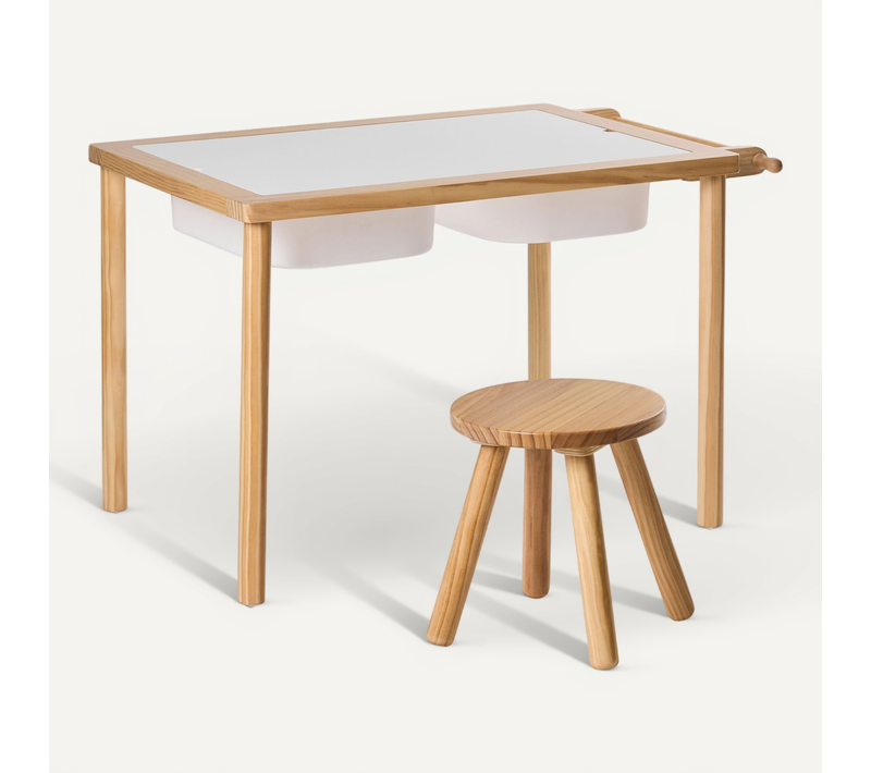 Ensemble Table Et Chaise Pour Enfants Kempsey Marron Clair Montessori Avec Rangement