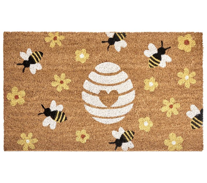 Paillasson Kigalik Naturel 40 X 60 Cm Abeille Fleur Fibre De Coco