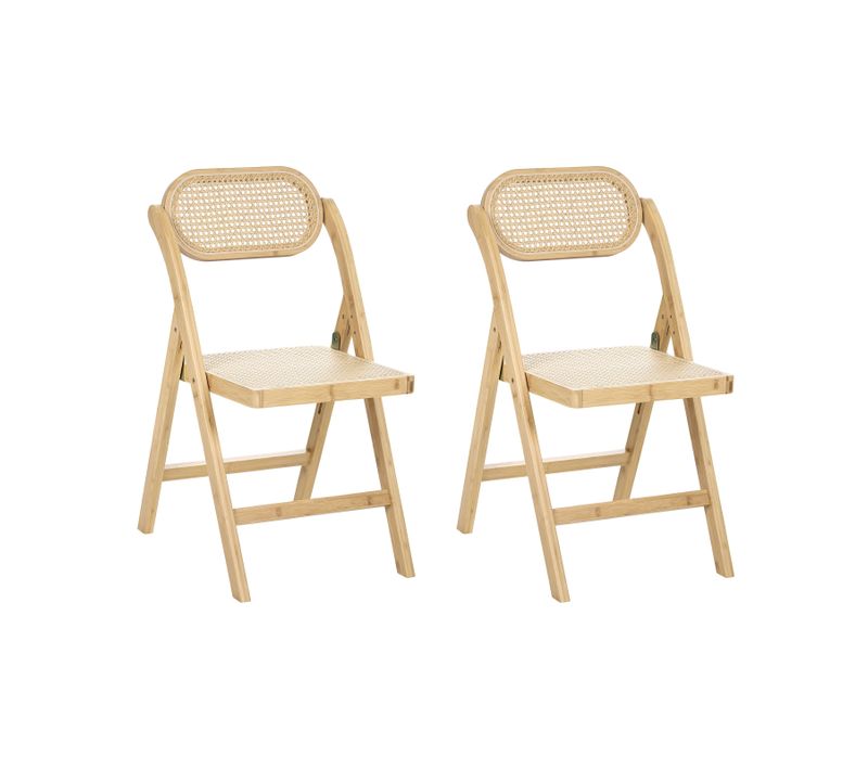 Lot De 2 Chaises De Salle à Manger Pliant Oraison Bambou Marron Clair
