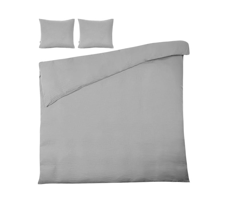 Ensemble De Housses De Couette Sumner Mousseline De Coton 220 X 240 Cm Gris Clair