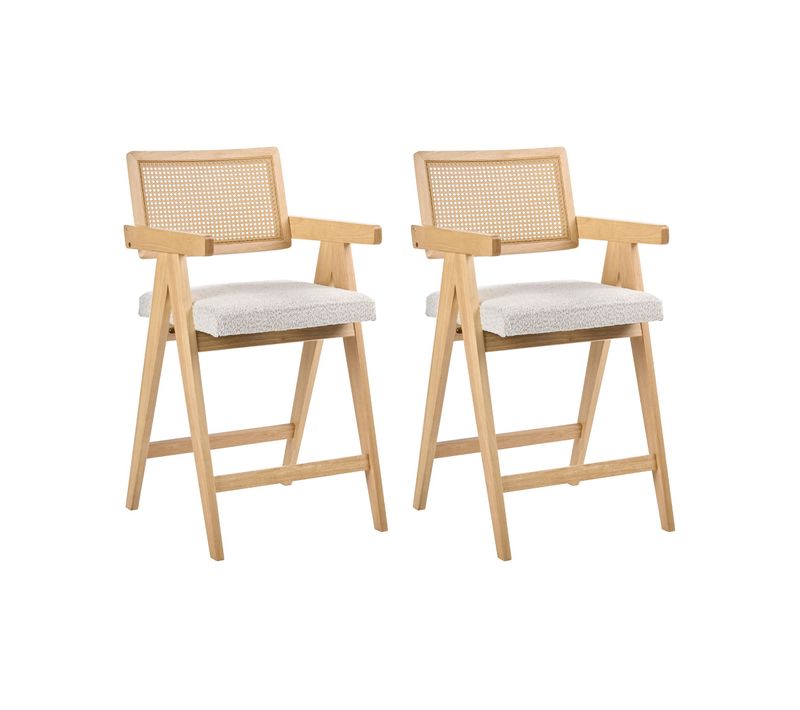 Lot De 2 Chaises De Bar Ava Bois Marron Clair/beige