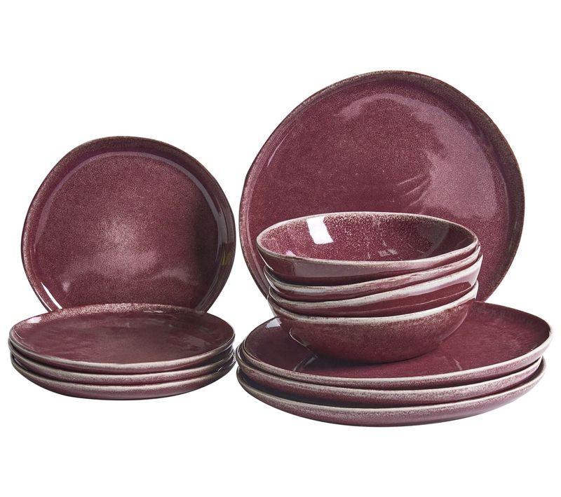 Set De 12 Couverts De Table Hops Grès Rouge Bordeaux