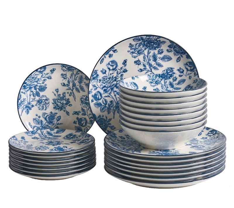 Set De 24 Couverts De Table Basil Porcelaine Bleu