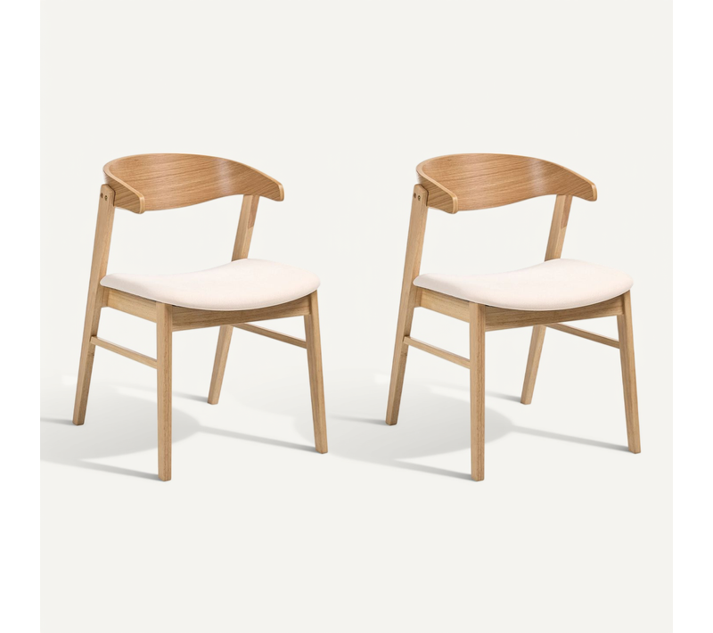 Lot De 2 Chaises De Salle à Manger Lilly Tissu Marron Clair/blanc Cassé