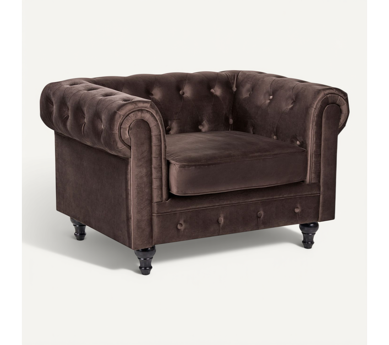 Fauteuil Chesterfield Velours Marron Foncé