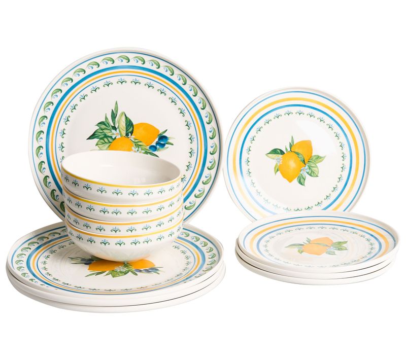 Set De 12 Couverts De Table Tarragon Porcelaine Blanc/vert