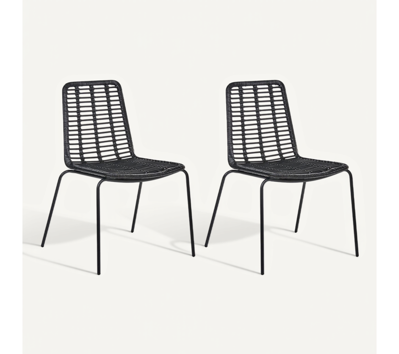 Lot De 2 Chaises De Salle à Manger Taos Rotin Noir