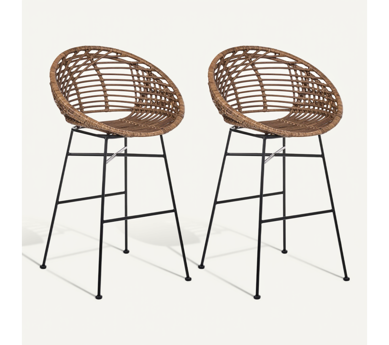 Lot De 2 Chaises De Bar Windom Rotin Marron