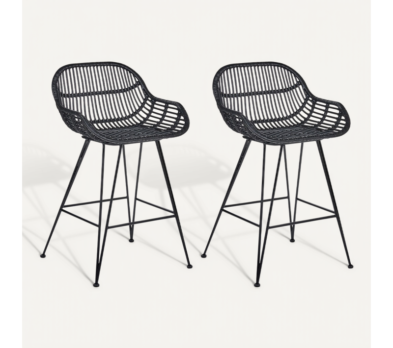 Lot De 2 Chaises De Bar Terrell Rotin Noir