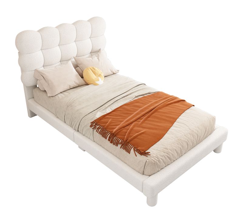 Lit Enfant 90x200 Cm Tête De Lit Réglable, En Mdf, Blanc