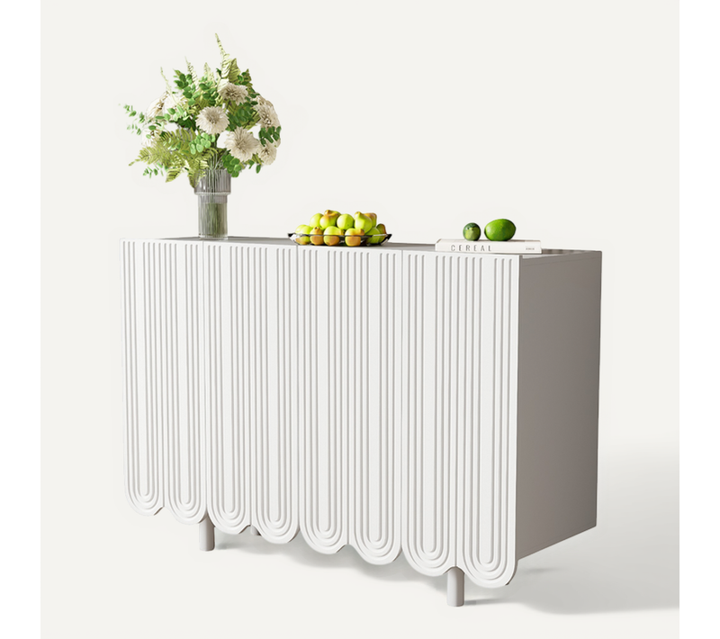 Buffet 120x37,5x80,8 Cm Avec 4 Portes, Espace De Rangement, En Mdf, Blanc