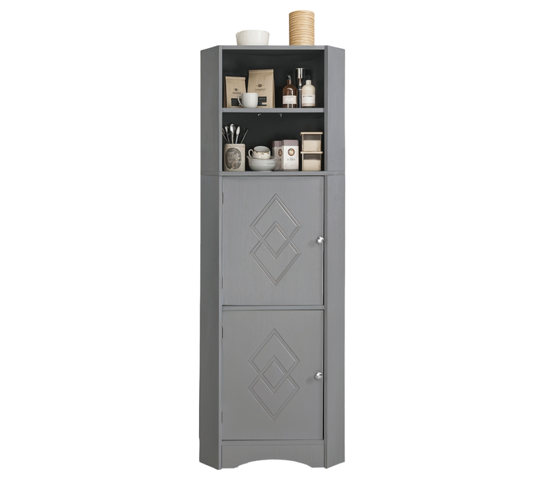 Colonne De Salle De Bain 36,5x36,5x155 Cm Avec 2 Portes, Plateau Réglable, Rangement, Gris Clair