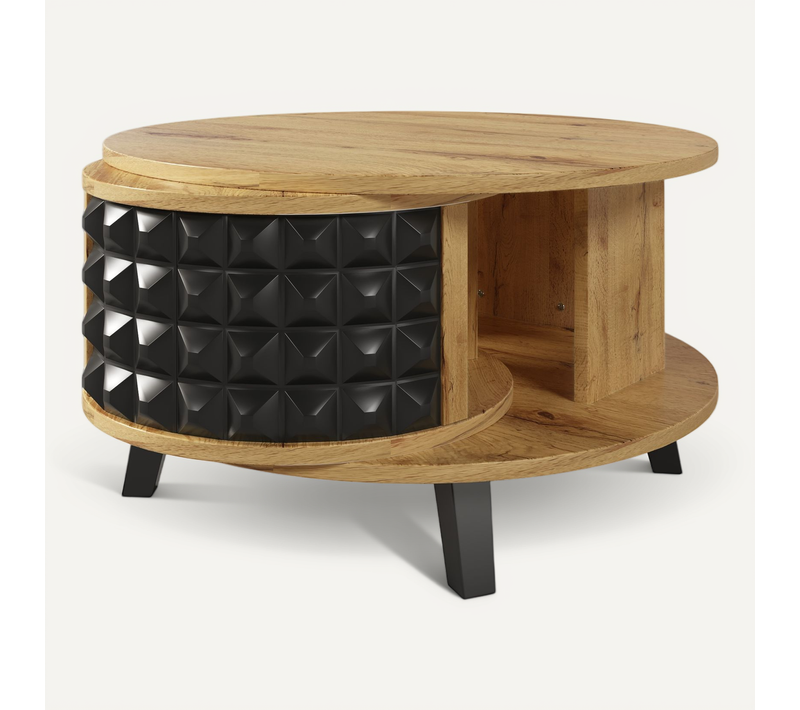 Table Basse 85.2x80x45.2 Cm, Avec Espace De Rangement Rotatif à Double Niveau, Couleur Bois + Noir