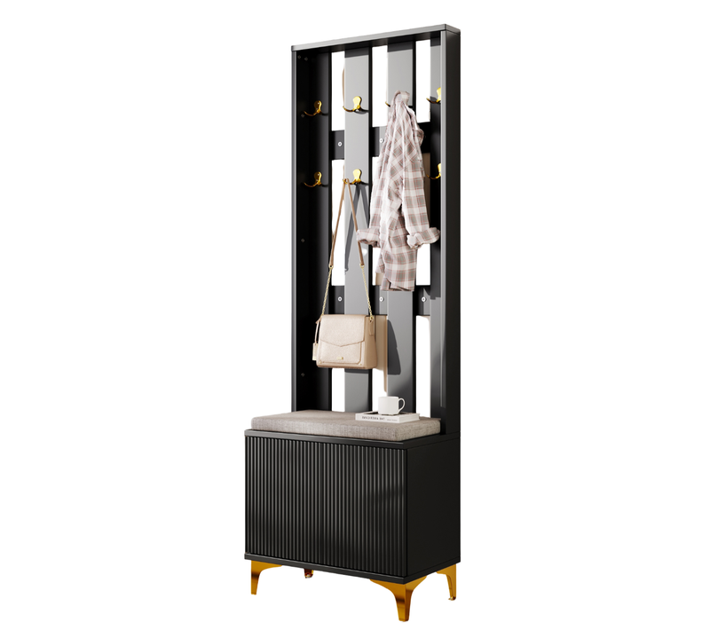 Porte-manteau Et Patère Avec Banc à Chaussures, 4 Pieds Stables, En Panneaux Particules, Noir