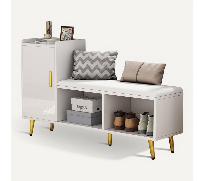 Meuble à Chaussures 120x35x71.5 Cm Avec 1 Porte, Compartiments Ouverts, Blanc