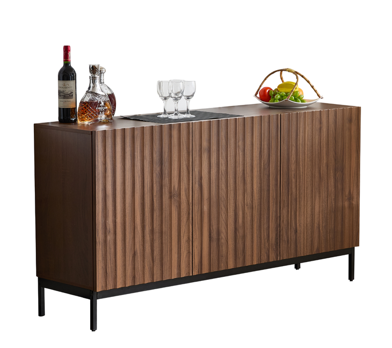 Buffet 150x40x80 Cm Avec 3 Portes, Étagères Réglables, Système Anti-basculement, En Mdf, Naturel