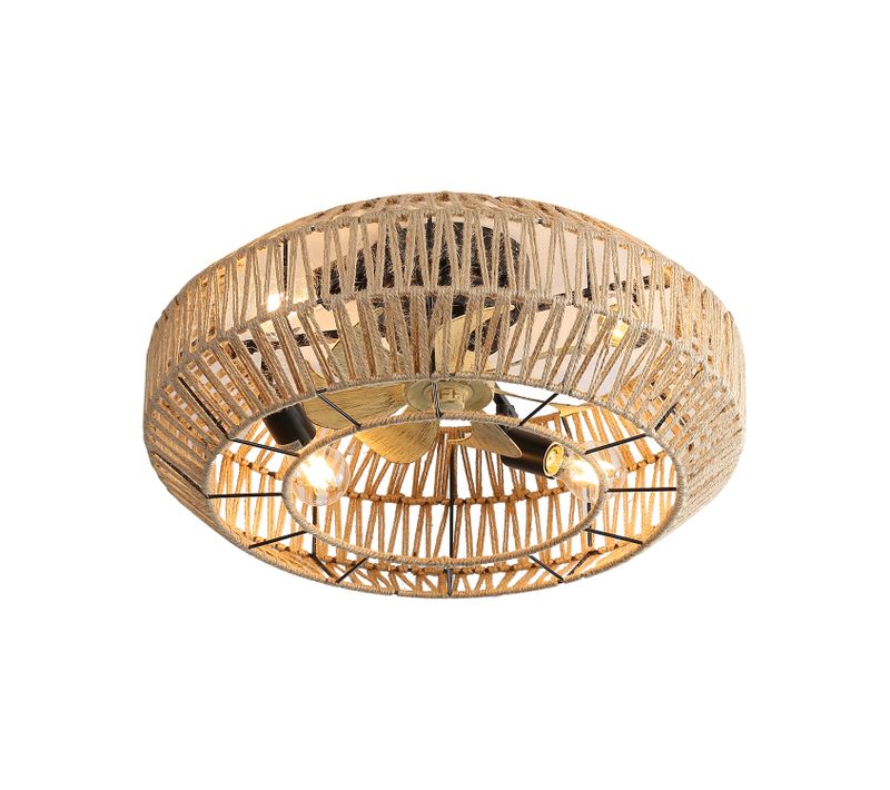 Ventilateur De Plafond Style Bohème 22 Pouces, Cage Rotin, Télécommande, Beige Rotin
