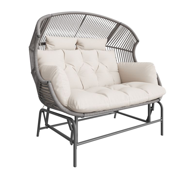Canapé 2 Places 145x85x143 Cm Avec Coussins, Structure En Fer Et Rotin Pe Tressé, Gris