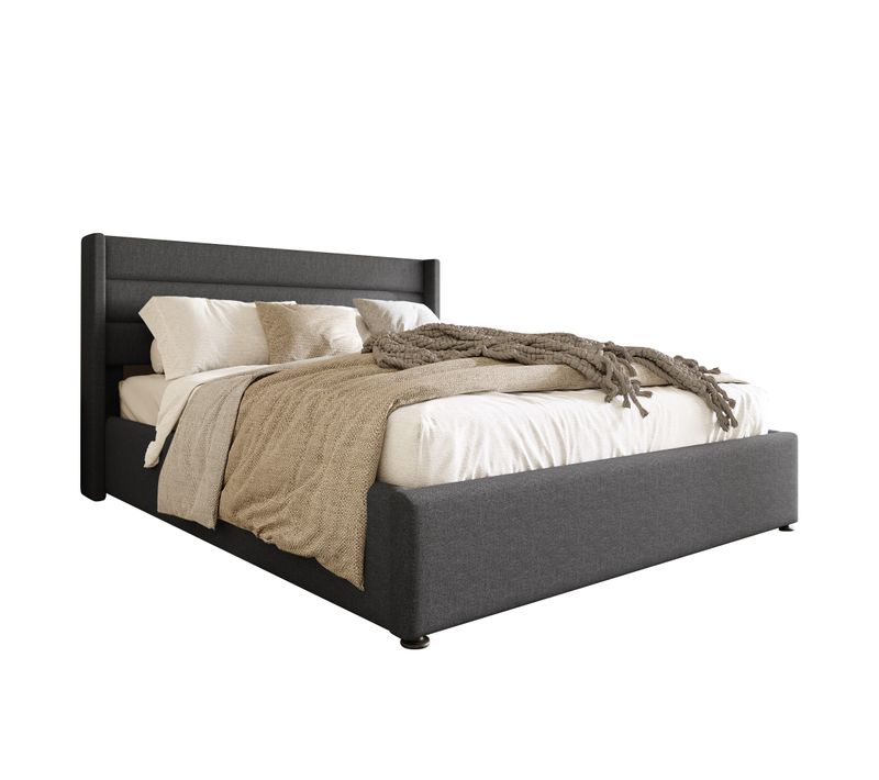 Lit Coffre Adulte 160x200 Cm, Lit 2 Places Avec Rangement, Lin, Gris