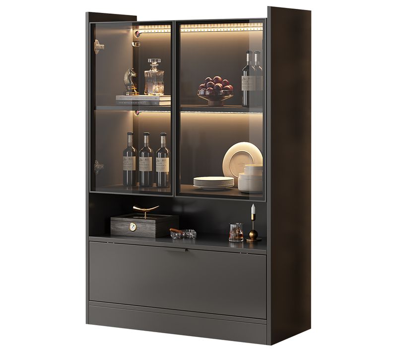 Vitrine 80 X 35 X 120 Cm Avec Éclairage LED, Portes En Verre, Espace De Rangement, Noir