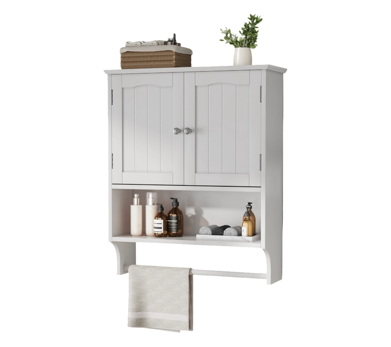 Armoire Murale Salle De Bain 56.8x19x70 Cm 2 Portes, Porte-serviettes Intégré, En Mdf, Blanc