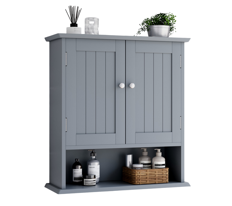 Armoire Murale Salle De Bain 54.6x19.8x60 Cm 2 Portes, étagères Réglables, En Mdf, Gris Clair