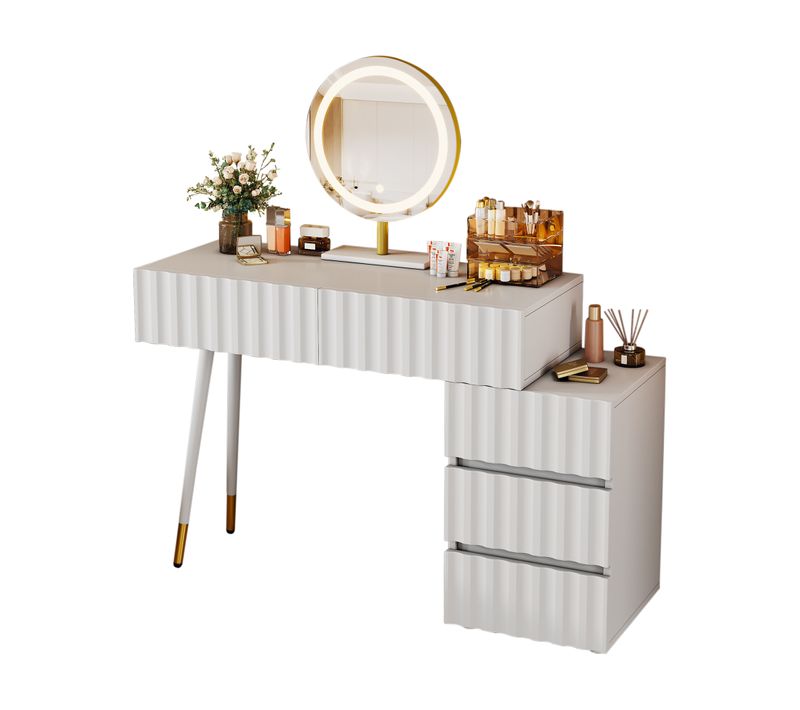 Coiffeuse Moderne 135x40x127 Cm Avec Miroir LED, 5 Tiroirs, En Mdf, Blanc