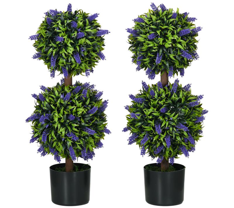 Lot De 2 Lavandes Artificielles 70 Cm En Pot, Plante Décorative Avec Protection Uv, Plastique, Vert