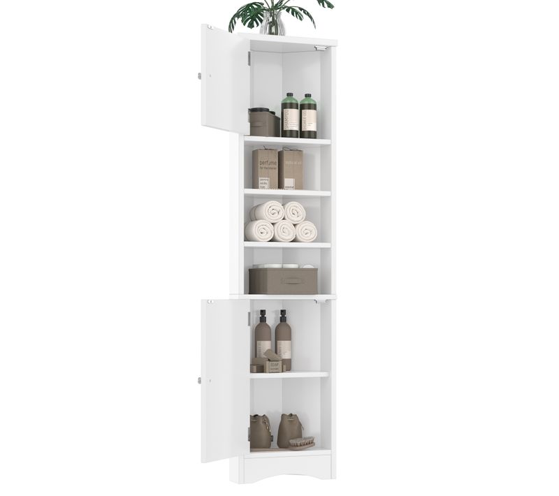 Colonne De Salle De Bain D'angle 37x24,5x170cm, 2 Portes, 3 Niches, 3 étagères, En Mdf, Blanc