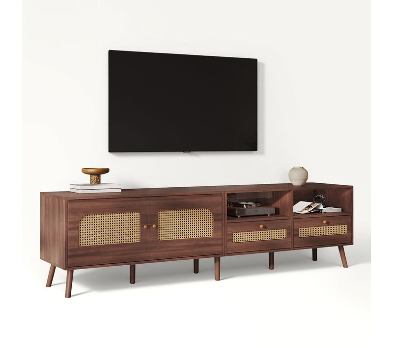Meuble TV 200x37x49.5 Cm Avec 2 Tiroirs, 2 Portes, Compartiment, En Panneau De Particules, Marron