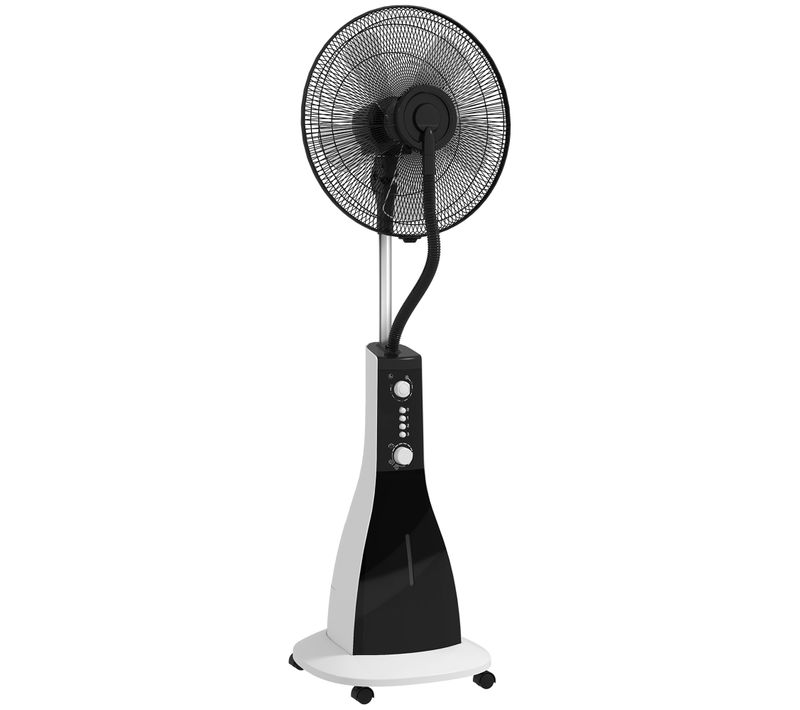 Ventilateur Sur Pied Avec Brumisateur 3l, Minuterie, Roulettes, En Métal, Noir