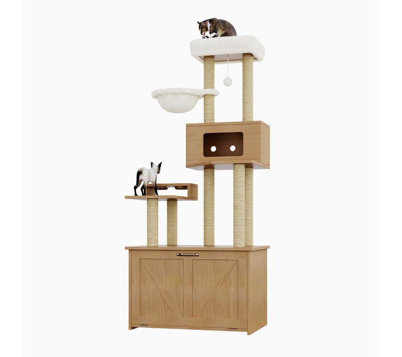 Arbres à Chats Et Griffoirs 80x50x173 Cm Avec Plateforme, Station De Nourriture, Mdf, Naturel