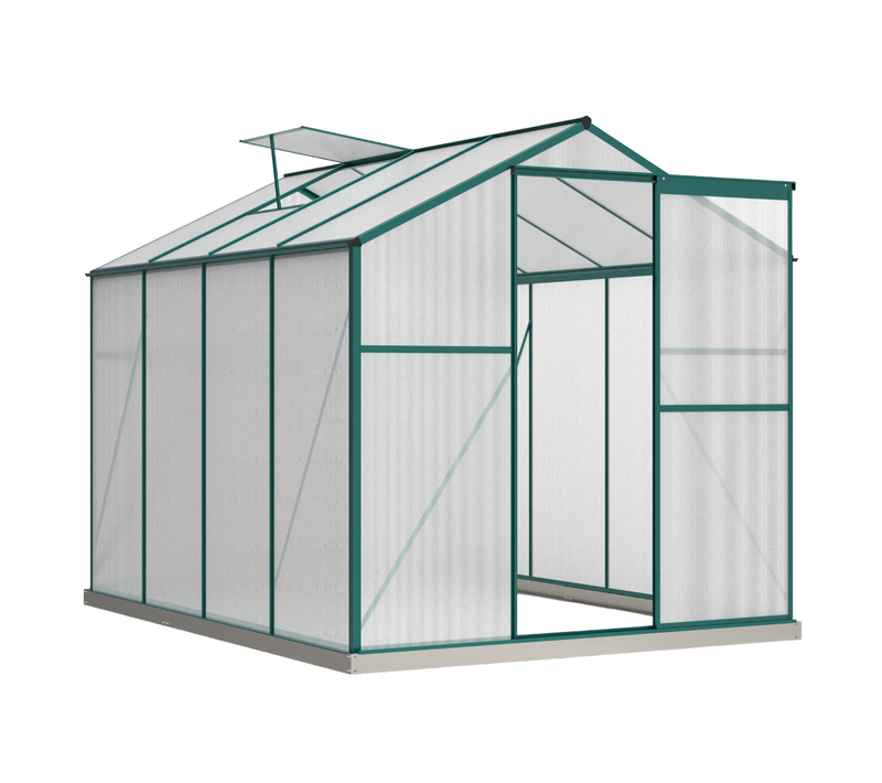Serre De Jardin 4,75 M² 253 X 190 Cm Avec Fenêtre De Toit, Porte, Cadre En Aluminium, Vert