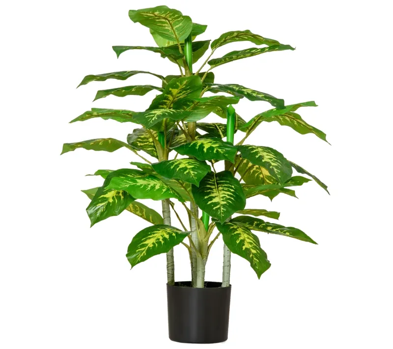 Dieffenbachia Artificielle 95 Cm En Pot Ciment Plante Décorative Pour Intérieur, En Plastique, Vert