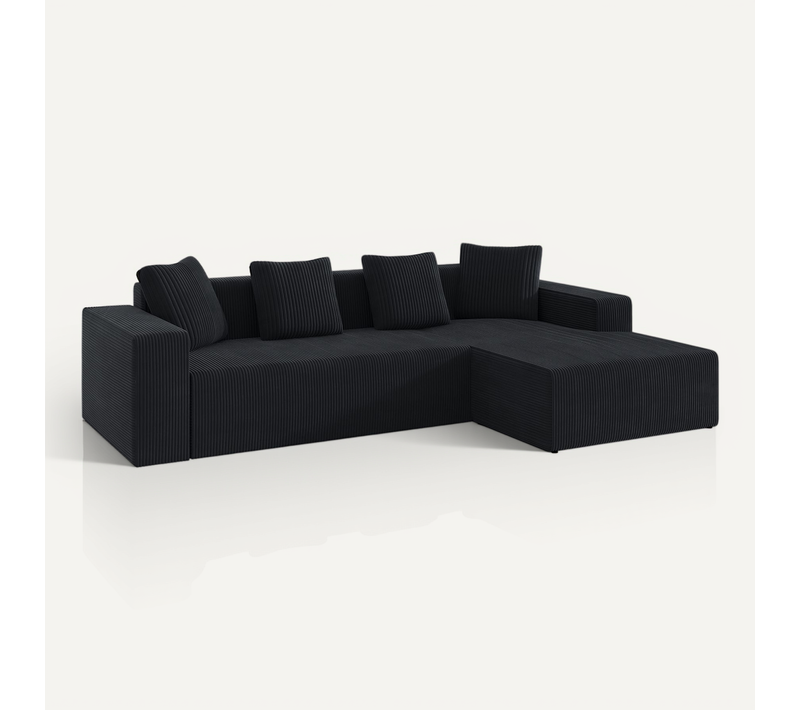 Canapé Compressé Canapé D'angle Modulable 3 Places 261x146x65 Cm, 4 Coussins , Tissu, Noir