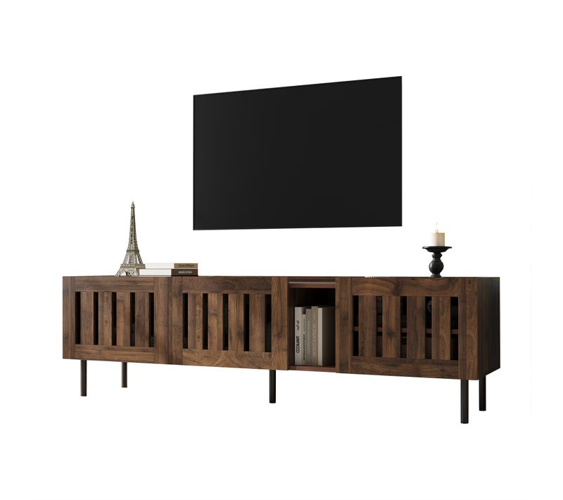 Meuble TV 160x40x47 Cm Avec 3 Portes Et Étagère, Convient Aux Téléviseurs De 65 Pouces, Mdf, Brun