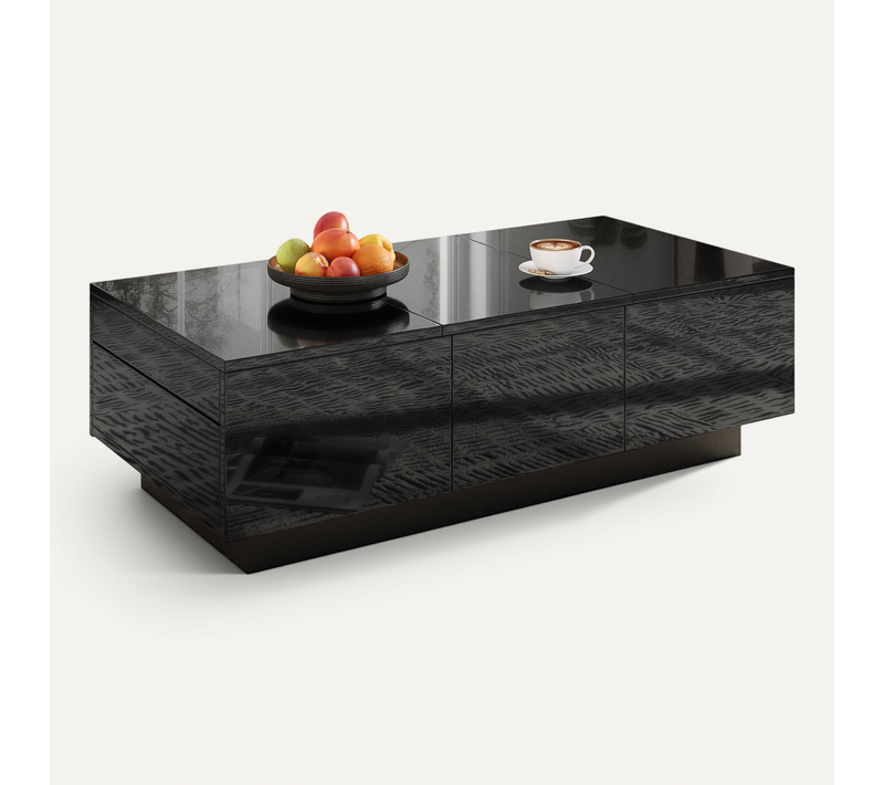 Table Basse 100x50x31 Cm Avec 2 Tiroirs, Finition Brillante, Bureau Coulissant, Noir