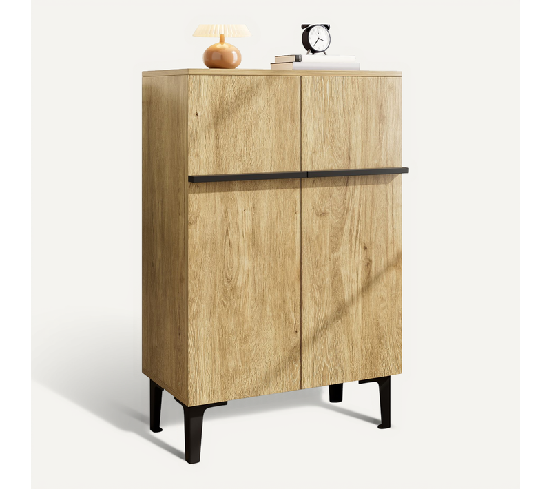 Meuble à Chaussures Moderne 60x34,5x95 Cm, Étagères Et 2 Portes, Panneaux Particules, Couleur Bois
