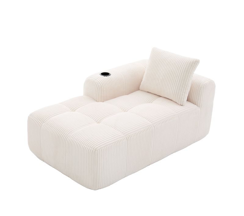 Canapé Compressé Droit 2 Places 158×93×61 Cm Avec Poches Latérales, Porte-gobelets, Coussin, Beige