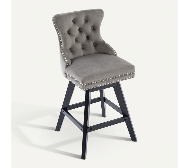 Lot De 2 Tabourets De Bar Pivotants 360° Avec Pieds En Bois, Velours, Gris