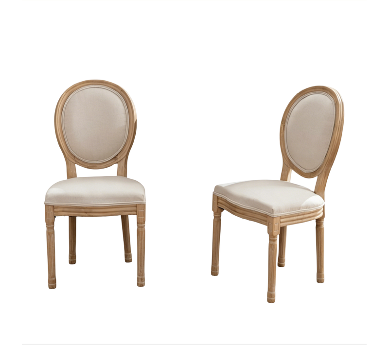 Lot De 2 Chaises De Salle à Manger, Cadre En Bois De Caoutchouc, Tissu Lin, Beige