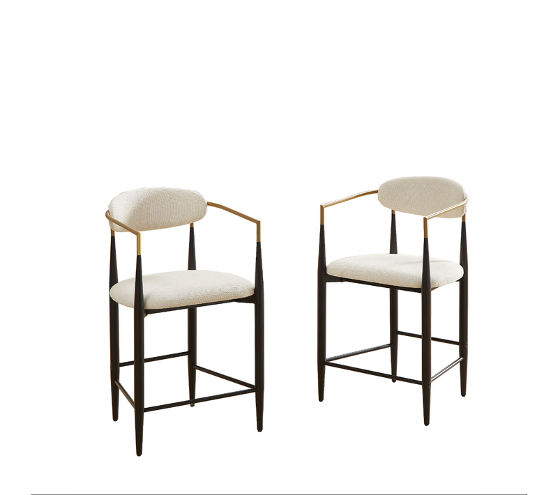 Lot De 2 Fauteuils De Bar Avec Dossier, Accoudoirs, Cadre Métallique, En Tissu, Beige Et Noir