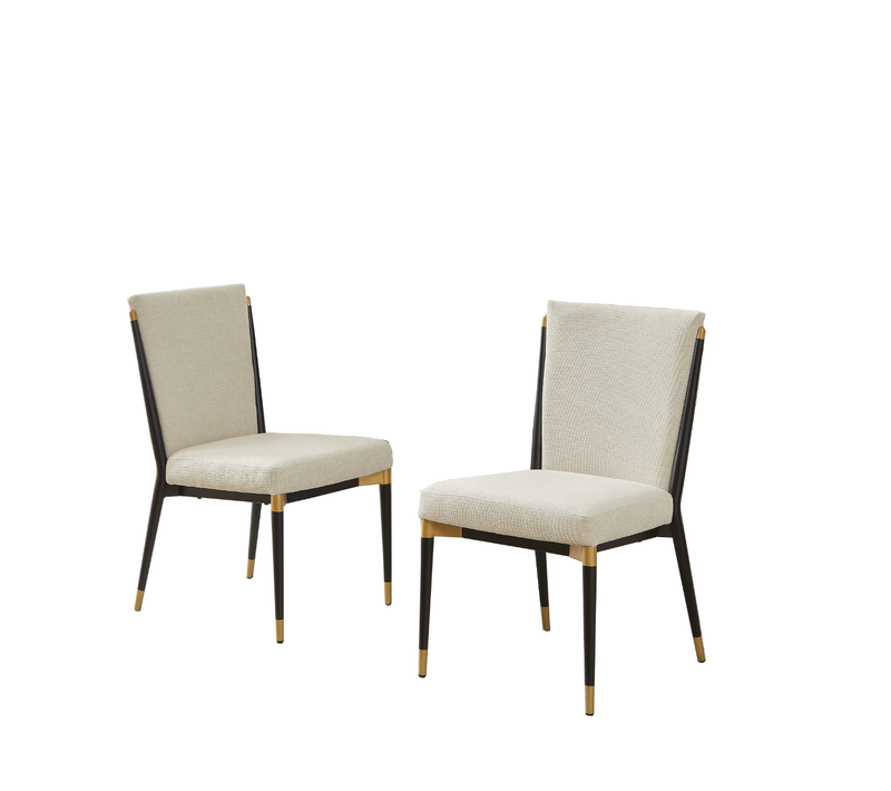 Lot De 2 Chaises Salle à Manger Tissu Beige, Pieds Métal Noir Et Or, Style Scandinave