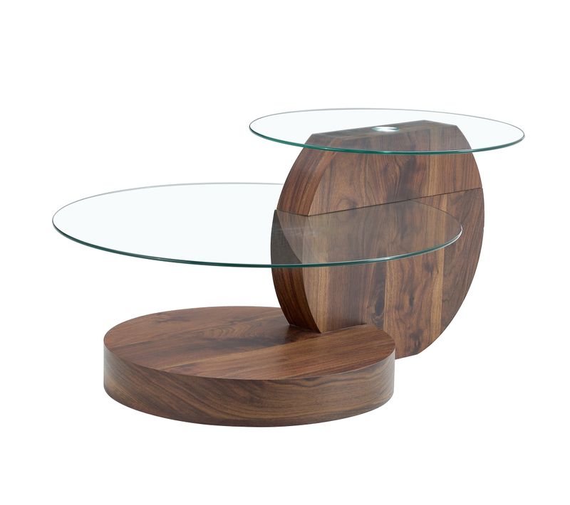 Table Basse Moderne 90x70x44 Cm Avec 2 Plateaux En Verre, Design Minimaliste, En Mdf, Couleur Noyer