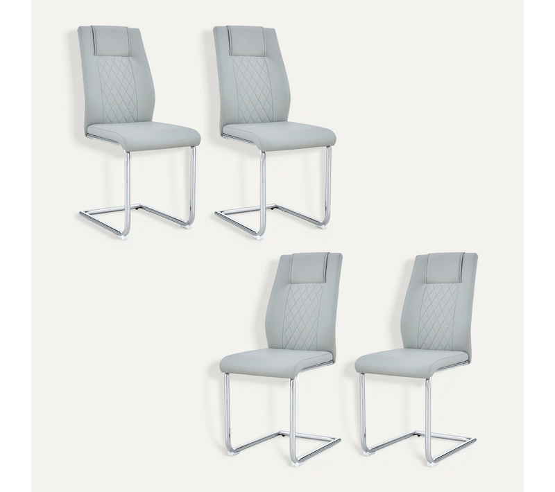 Lot De 4 Chaises De Salle à Manger, Design Ergonomique, En Pu Gris Clair, Pieds Métal Argenté