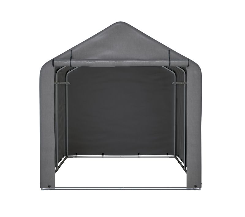 Abri De Rangement Jardin 160x220x165 Cm, Bâche Pe Imperméable, Porte Roulante, Acier, Gris